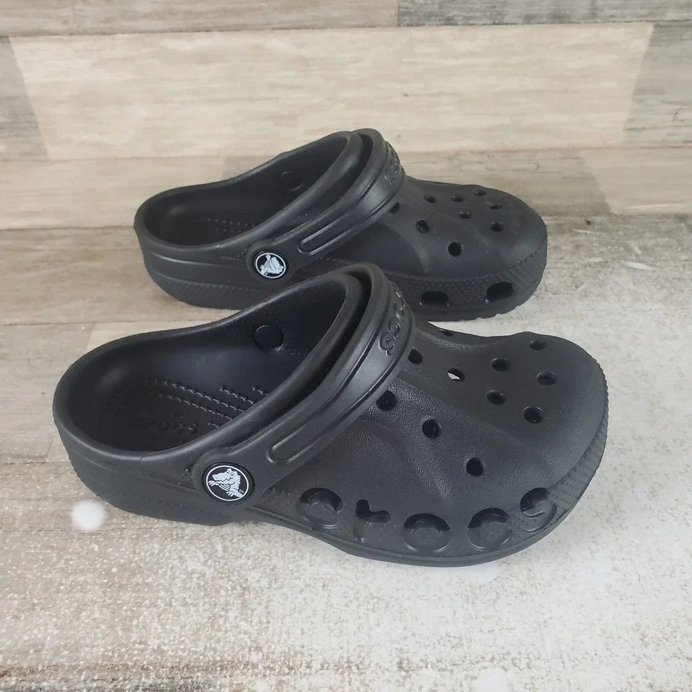 Crocs Via Clogs Little Kids Sz 12 Black Vented Rubber Slingback Slip On Shoes